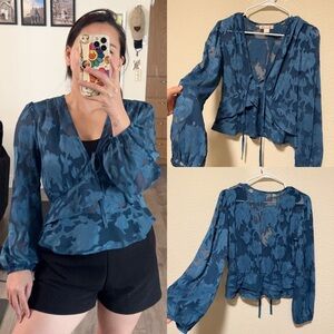 B.O.G collective Floral Teal Sheer Blouse